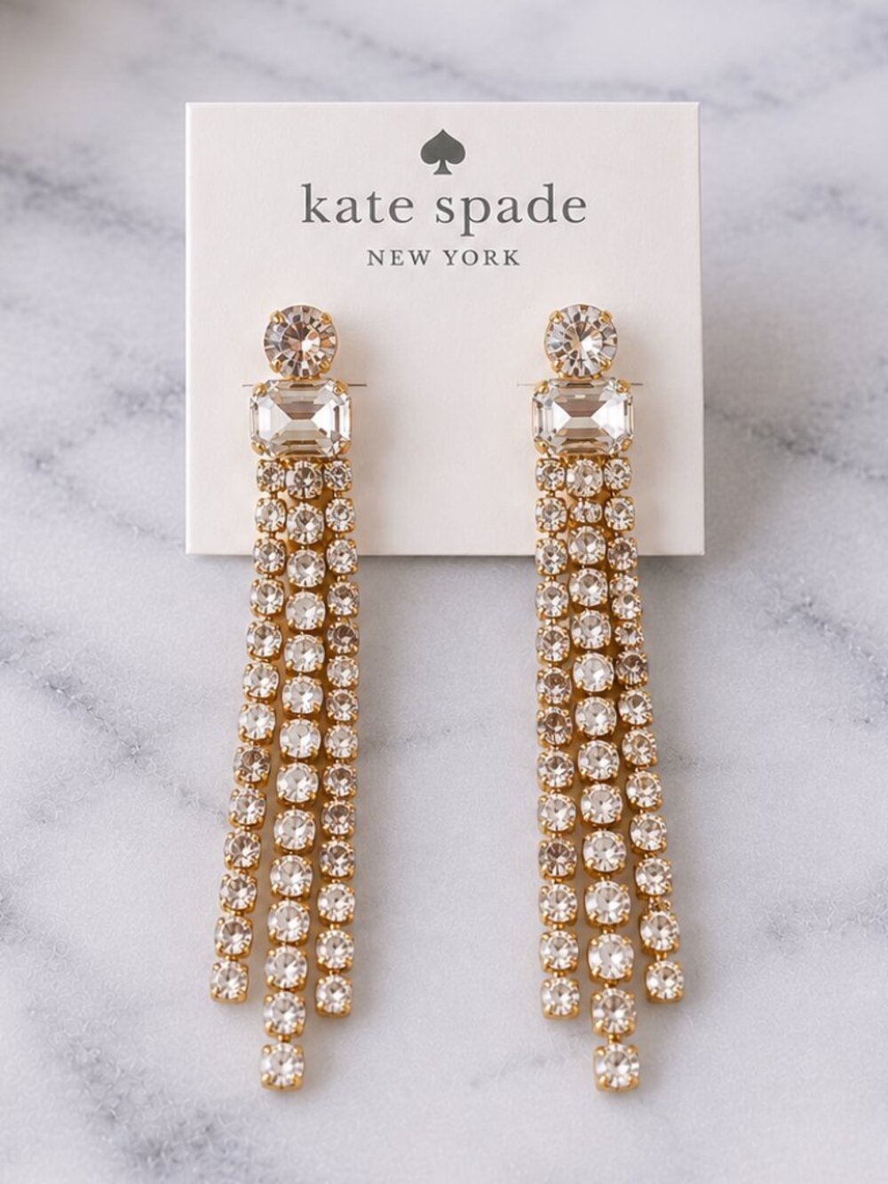 Kate Spade Crystal Rhinestone Tassel Drop Earrings Long Chandelier Earrings